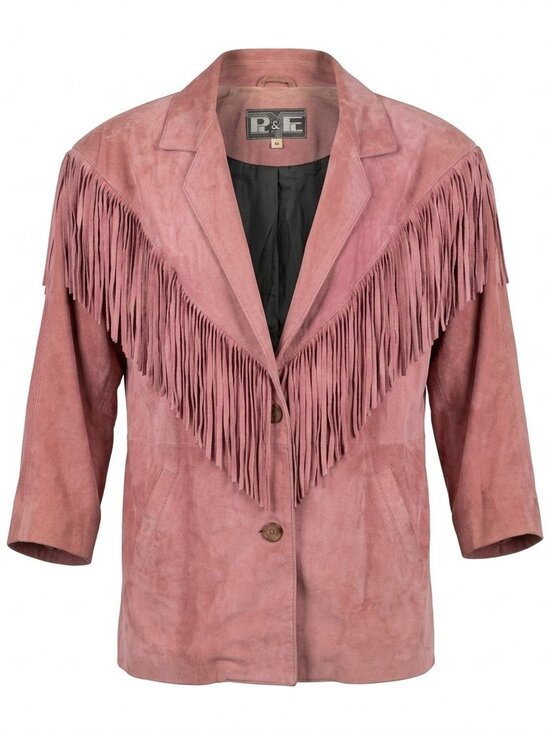 Medaille D'Or Jackets & Blazers - Vintage Pink Suede Fringe Western Jacket - Size M "Made in Canada"